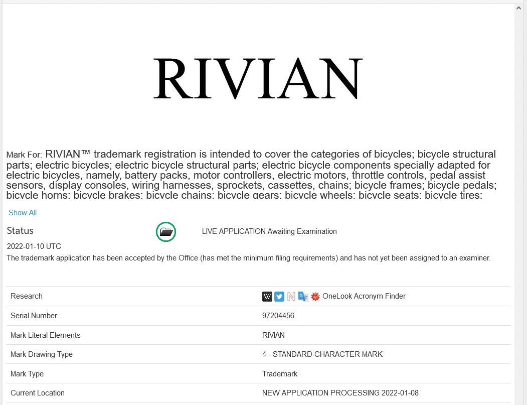 Rivian R1T R1S Rivian E-Bike aspirations revealed by trademark filing? 1641848710402