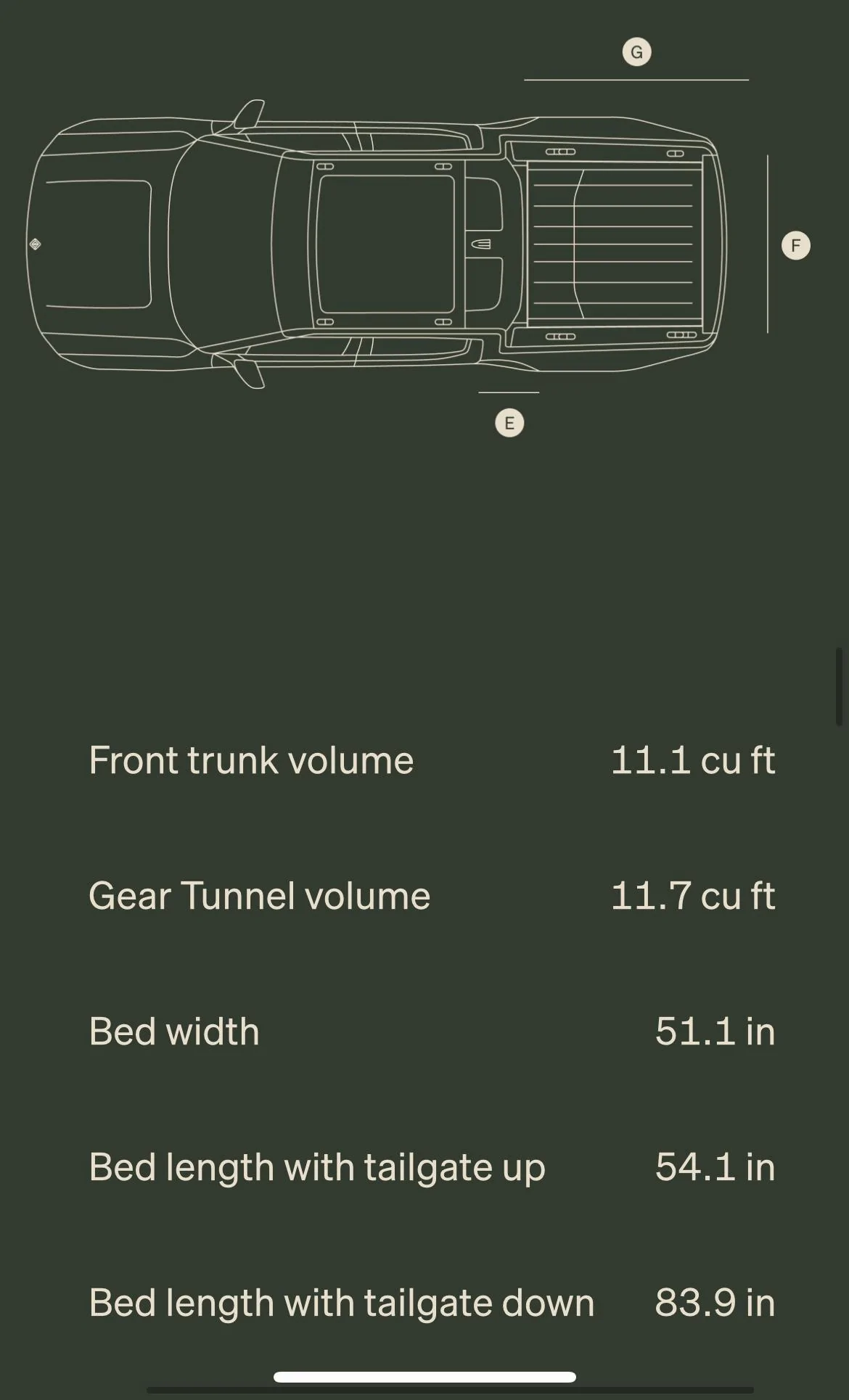 Rivian R1T R1S Dimensions of storage spaces EA8AD189-94F1-46CC-99D4-E4B64D8BCE2D
