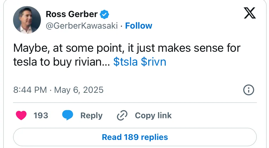 Rivian R1T R1S 😱 Tesla Bull stock fund manager suggests Tesla should buy Rivian [ADMIN WARNING: NO POLITICS] 1746877098308-t8