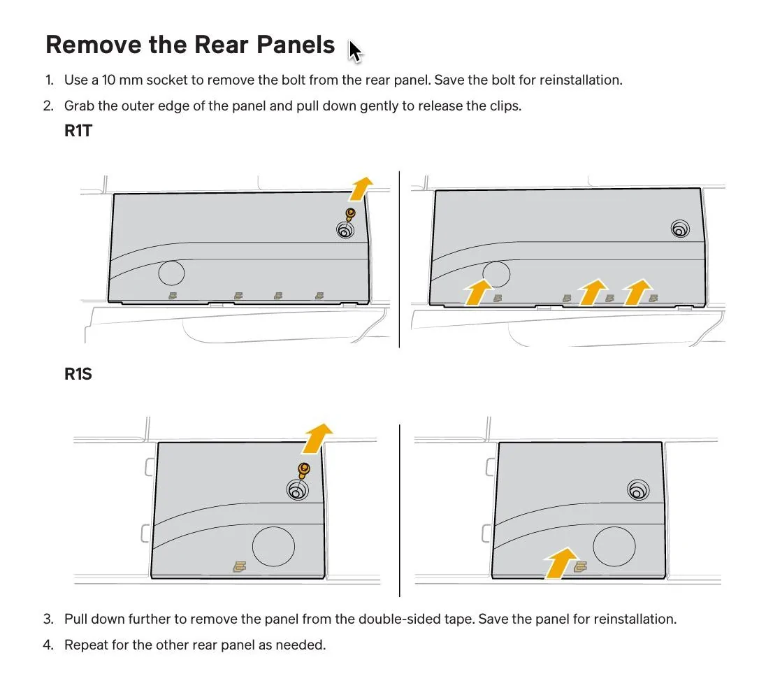 Rivian R1T R1S Rivian retractable small side steps (update: by Hansshow) Remove the Rear Panels - Rivian Tire Service Guid