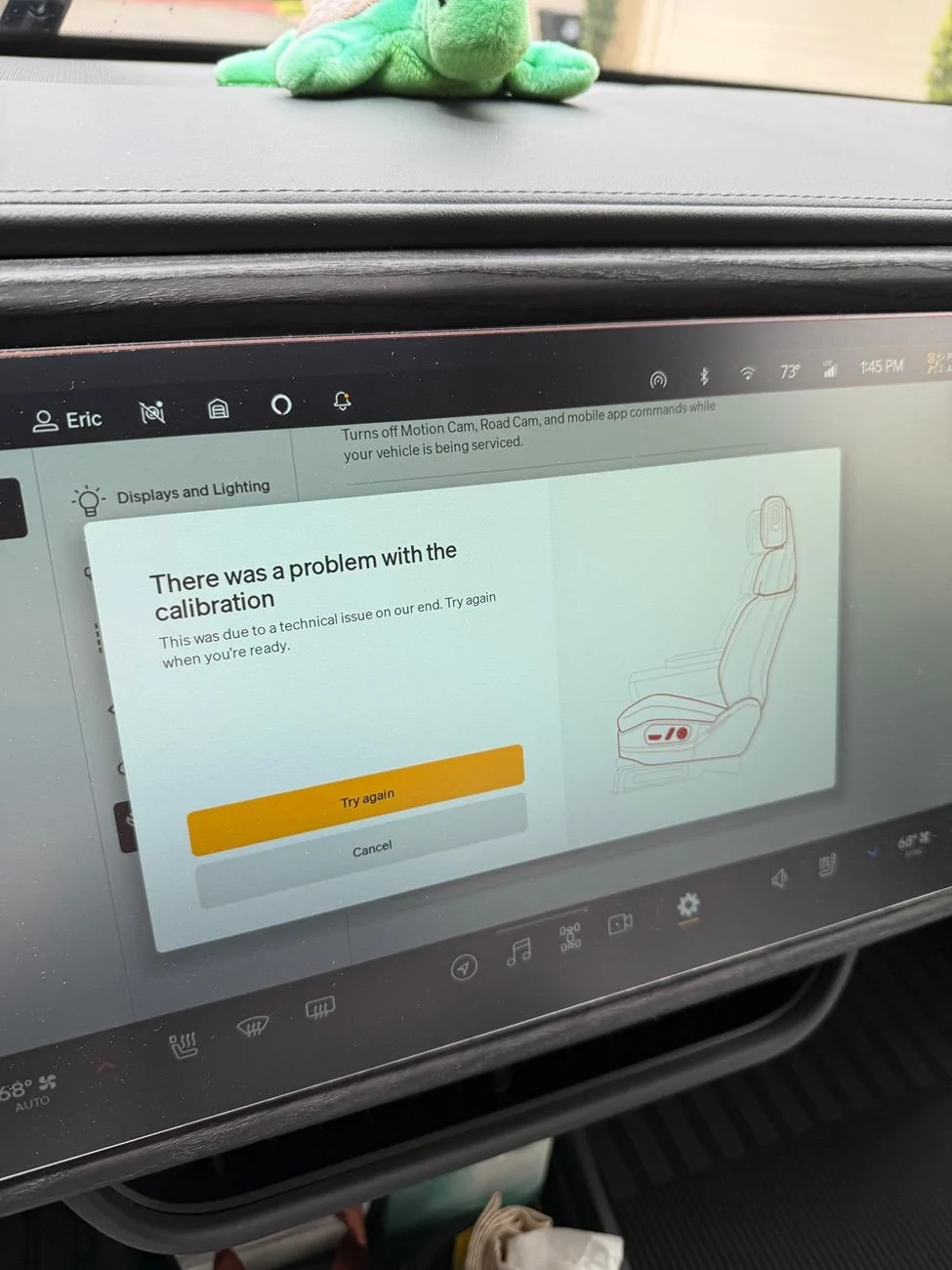 Rivian R1T R1S Seat calibration failed. Drivers stuck forward cannot move back fully. IMG_3460