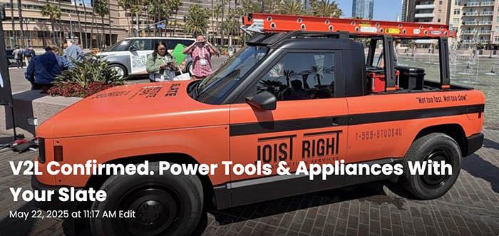 Rivian R1T R1S SLATE EV Truck / SUV Info & News v2l-slate-truck