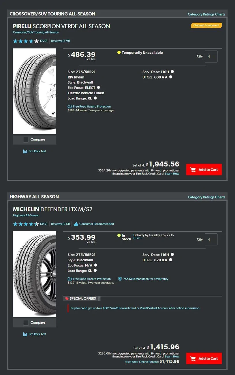 Rivian R1T R1S 21inch wheel Road tire recommendation. 1747969190876-oo