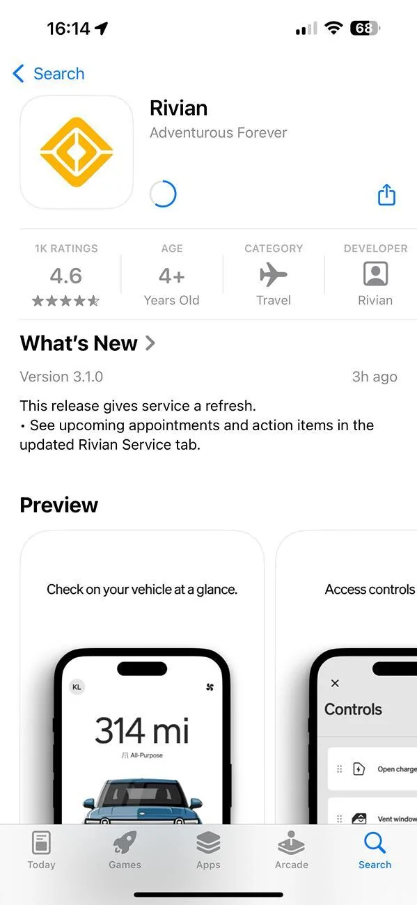 Rivian R1T R1S Rivian app 3.1 android update IMG_5106