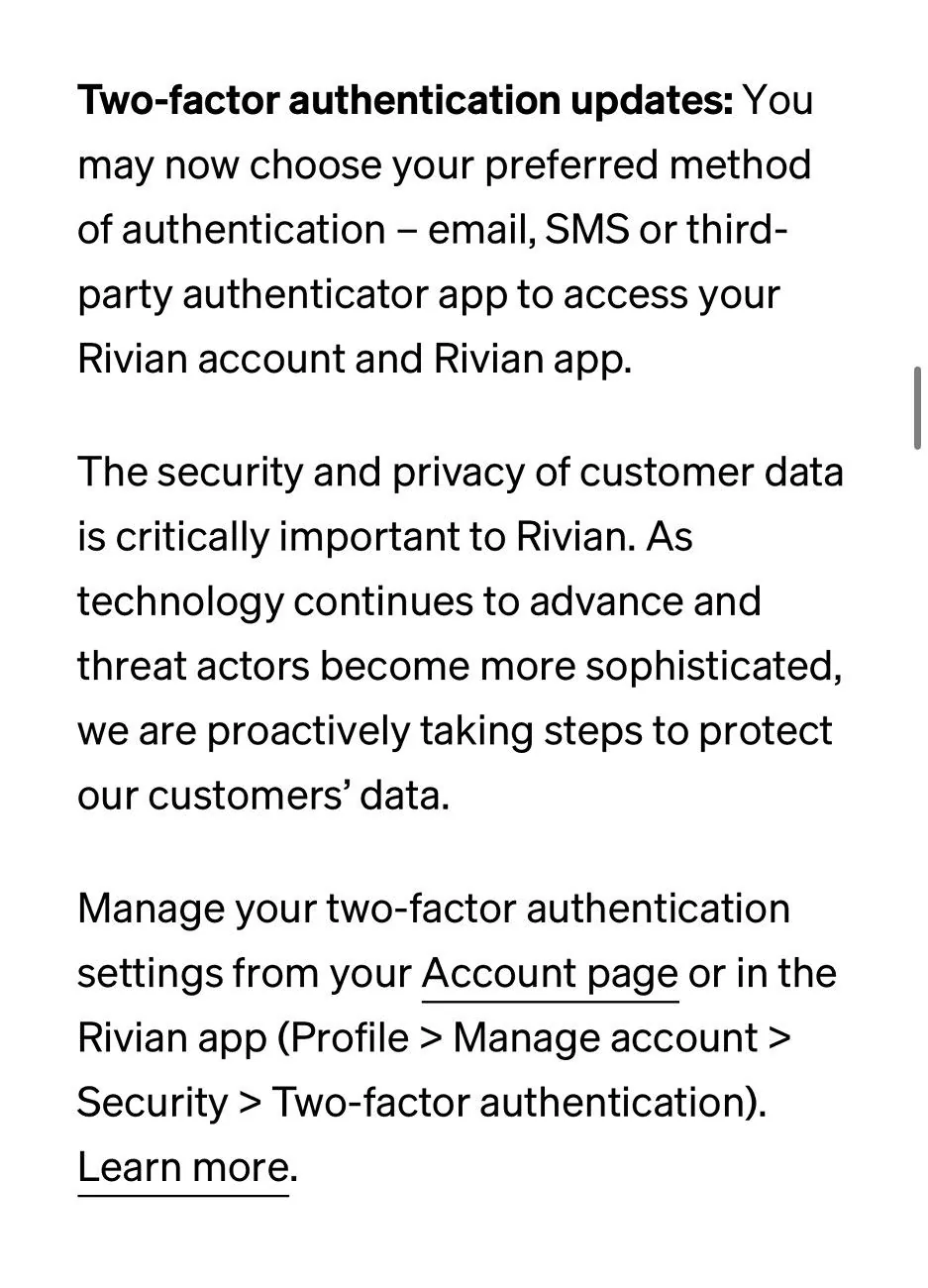 Rivian R1T R1S MFA 2-Factor Authentication (2FA) gets new options IMG_7172