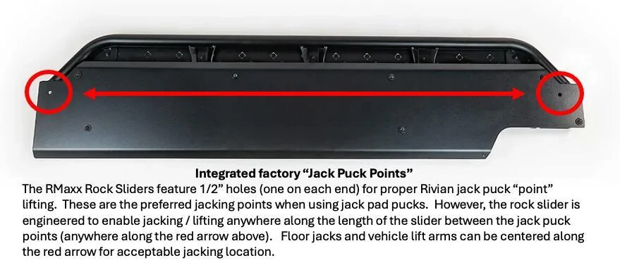 Rivian R1T R1S Gen 1 R1S RMaxx Rocksliders/Running Boards Jack Point Official Documentation? Jack puck points