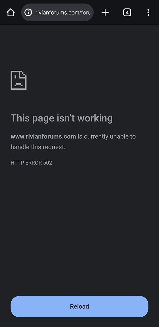 Rivian R1T R1S No cloud connection and 502 on API calls 1000018153