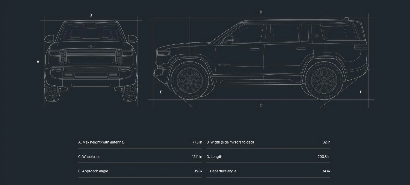 Rivian R1T R1S What is the R1S Max Height? Screenshot 2025-06-12 at 10.56.10 AM