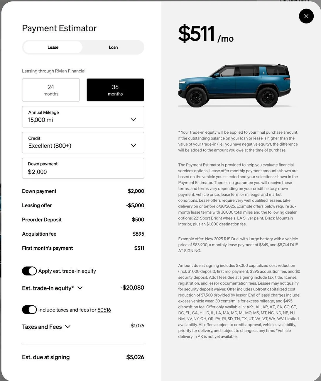 Rivian R1T R1S June Lease Offers Screenshot 2025-06-18 at 3.04.12 PM