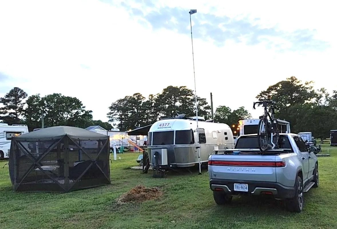 Rivian R1T R1S R1T CAMPING & TOWING - First experience & lessons from 3 week camping trip with 23' Airstream trailer Camping