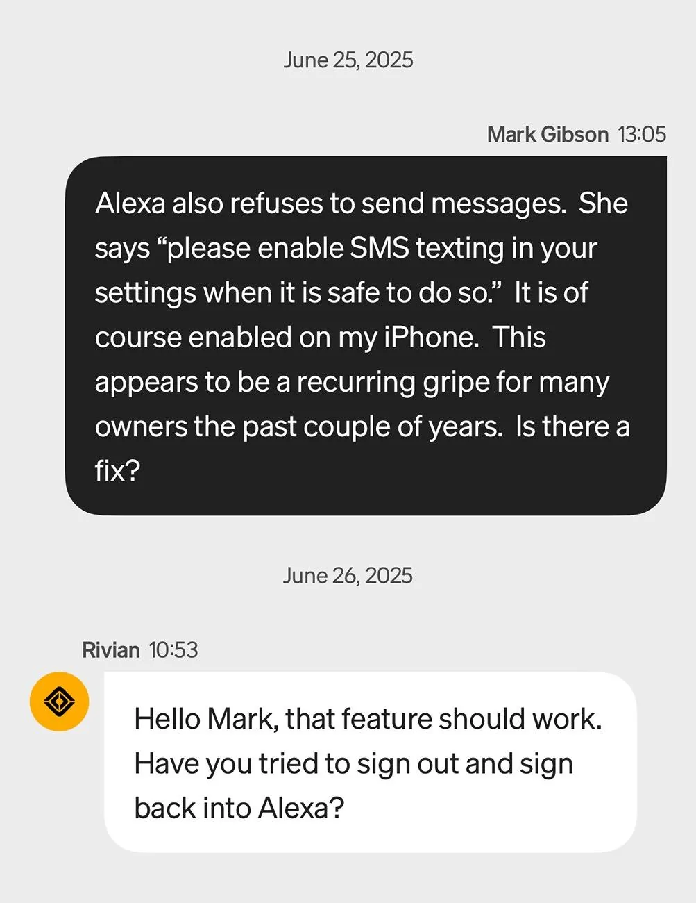 Rivian R1T R1S Alexa Texting IMG_3782