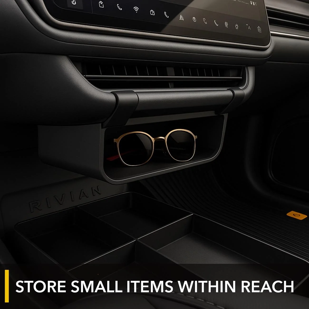 Rivian R1T R1S Under Screen Tray / Glovebox substitute - Perfect for sunglasses, by TWRAPS 2