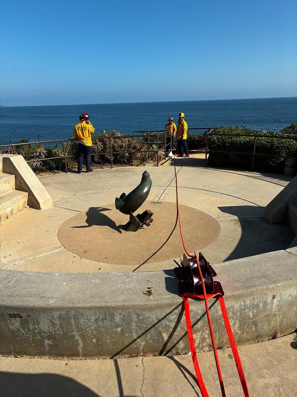 Rivian R1T R1S New function: rope anchor in actual cliff rescue (Laguna Beach Lifeguard R1S) lagunabeachlifeguards_518788823_18285584431264177_4768019616518845391_n