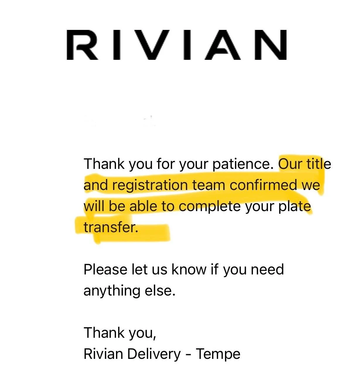 Rivian R1T R1S Purchasing Questions: Distribution center transfer fee and plate transfer IMG_6010