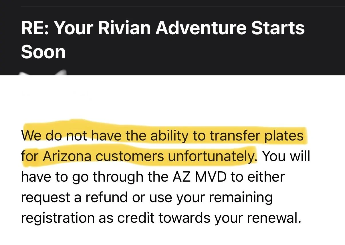 Rivian R1T R1S Purchasing Questions: Distribution center transfer fee and plate transfer IMG_6011