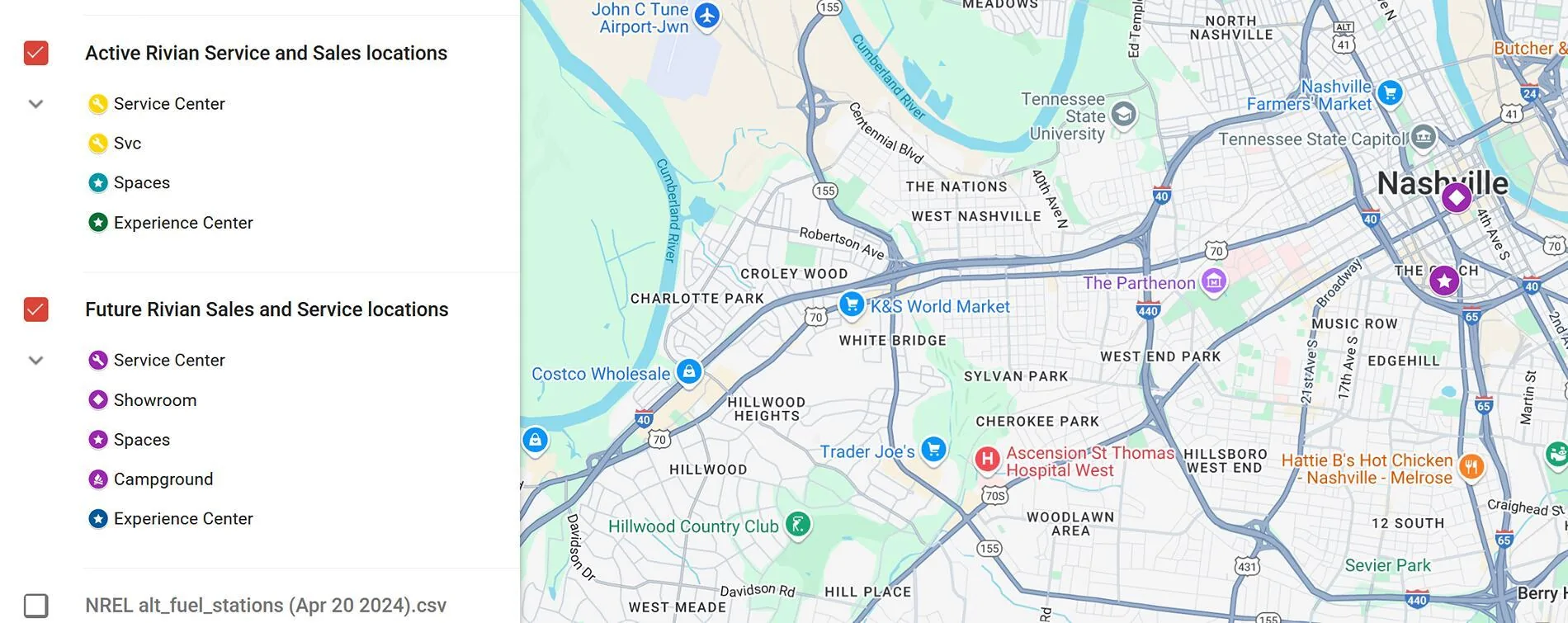 Rivian R1T R1S RAN Rivian Charging Stations Locations Map via Google Maps 1753105914417-yc