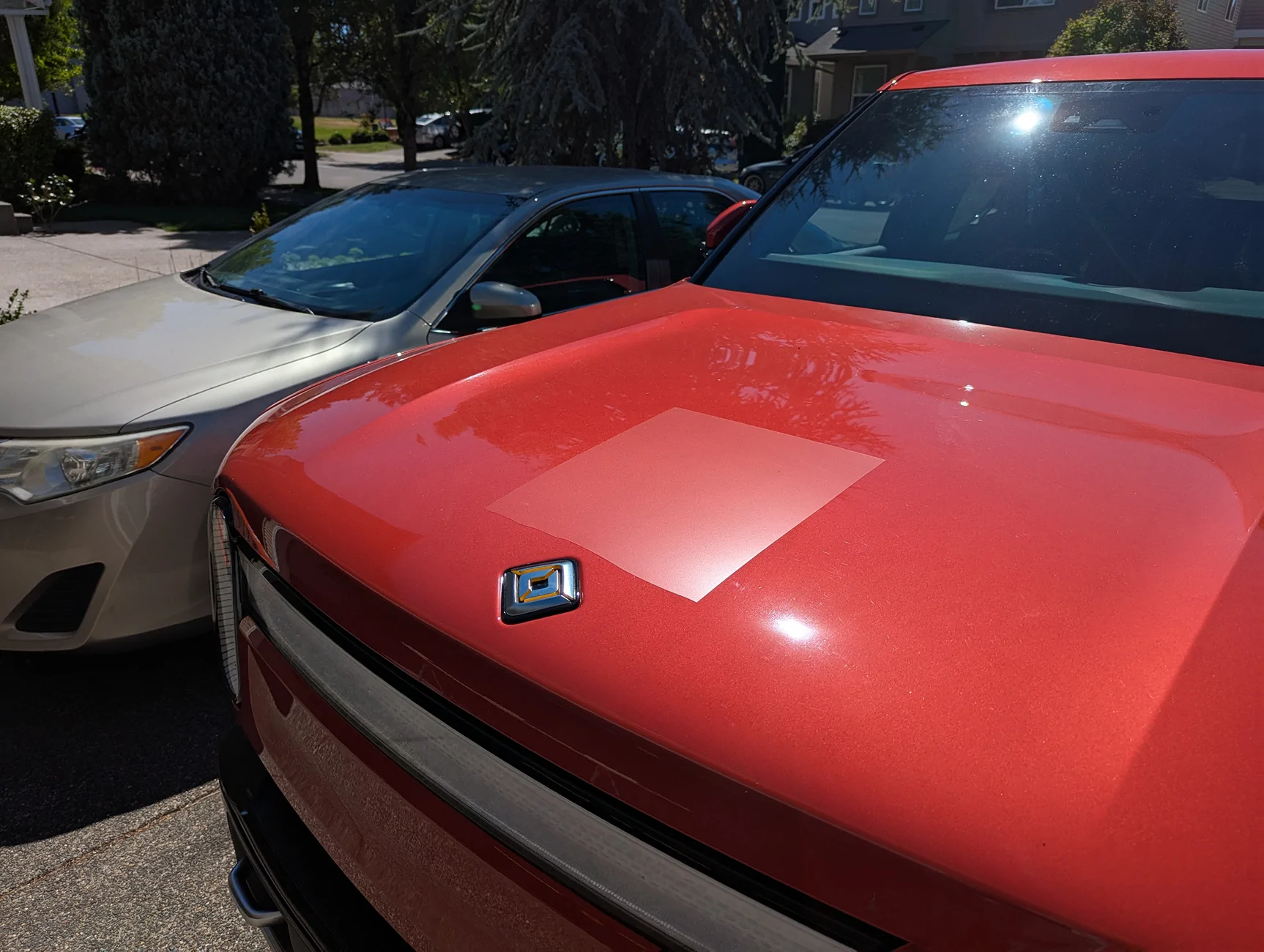 Rivian R1T R1S Matte PPF test sample on Canyon Red (photos) PXL_20250802_222024771