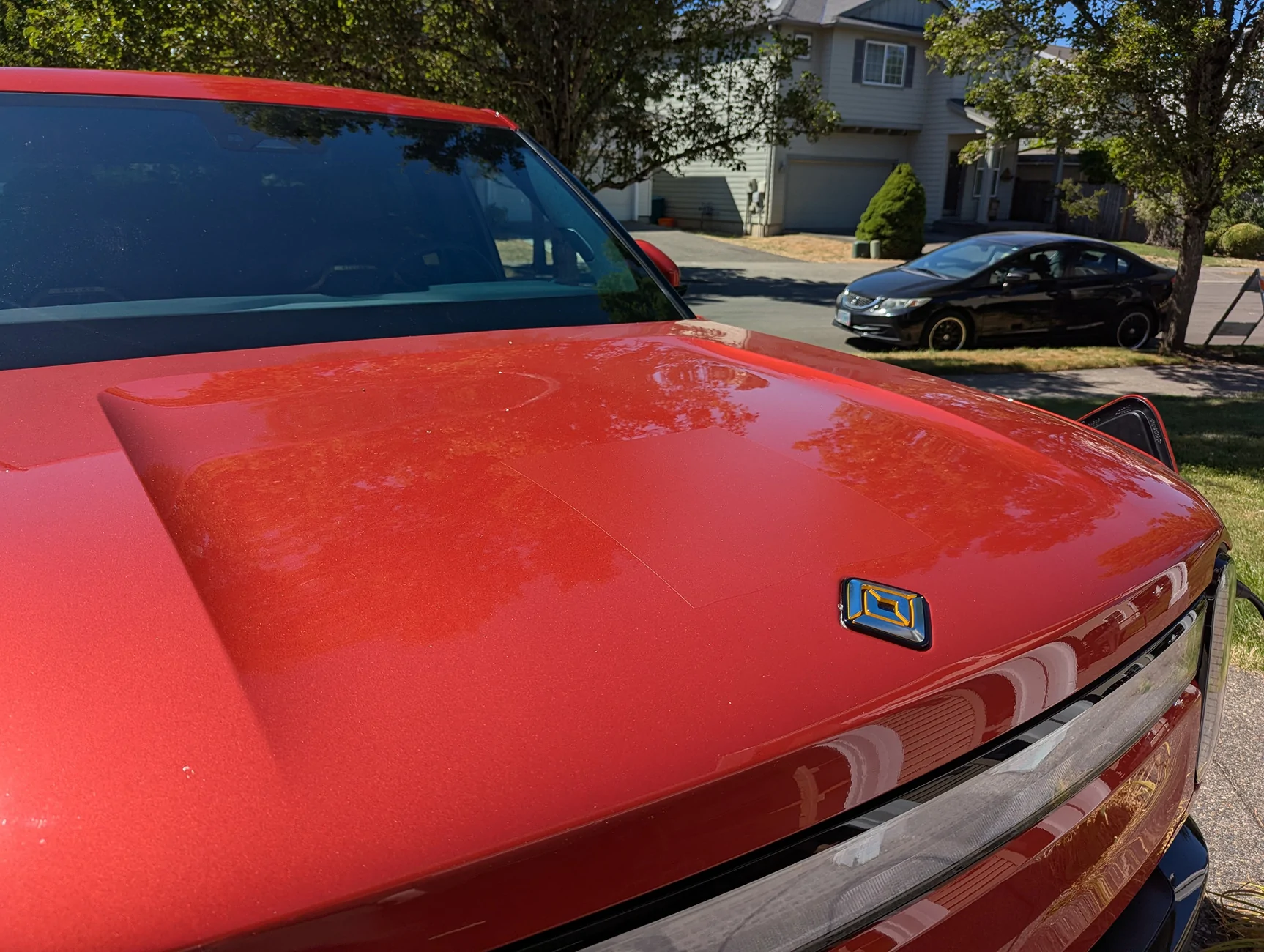 Rivian R1T R1S Matte PPF test sample on Canyon Red (photos) PXL_20250802_222018455