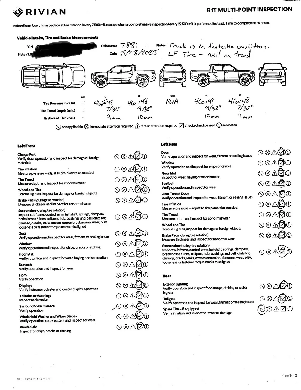 Rivian R1T R1S Maintenance Cost Rivian 7500 Checklist_001