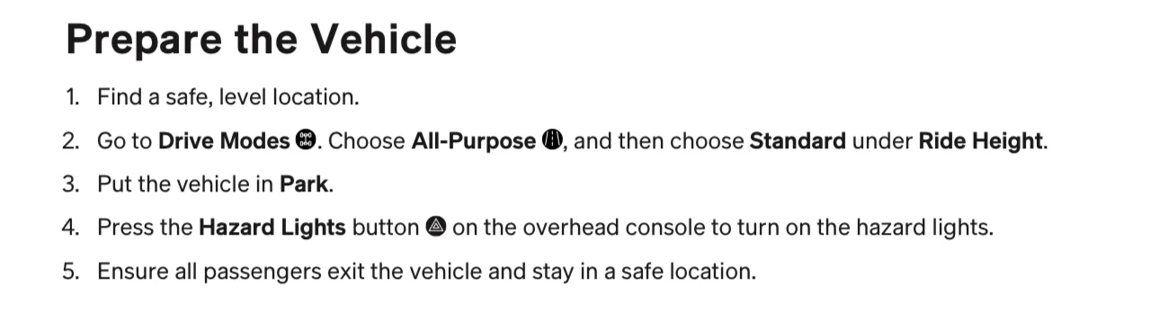 Rivian R1T R1S Tire change ride height suggestion differs between guide and service setting IMG_5756