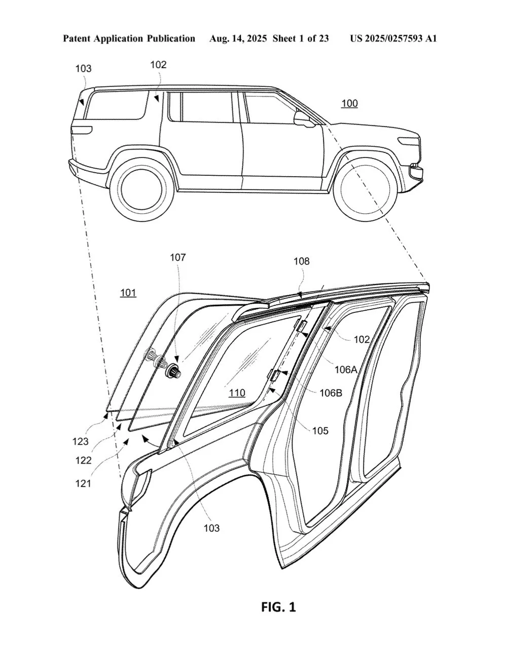 Rivian R1T R1S R2 pop out rear side windows - venting & removing (patent) R2 removable pop out rear side windows (patent)1