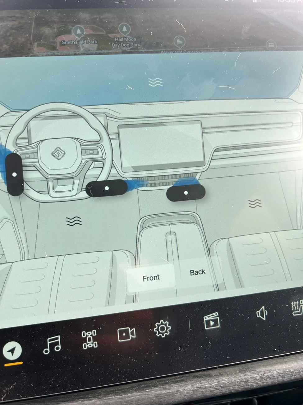 Rivian R1T R1S Climate control and floor /windshield /rear settings IMG_5992