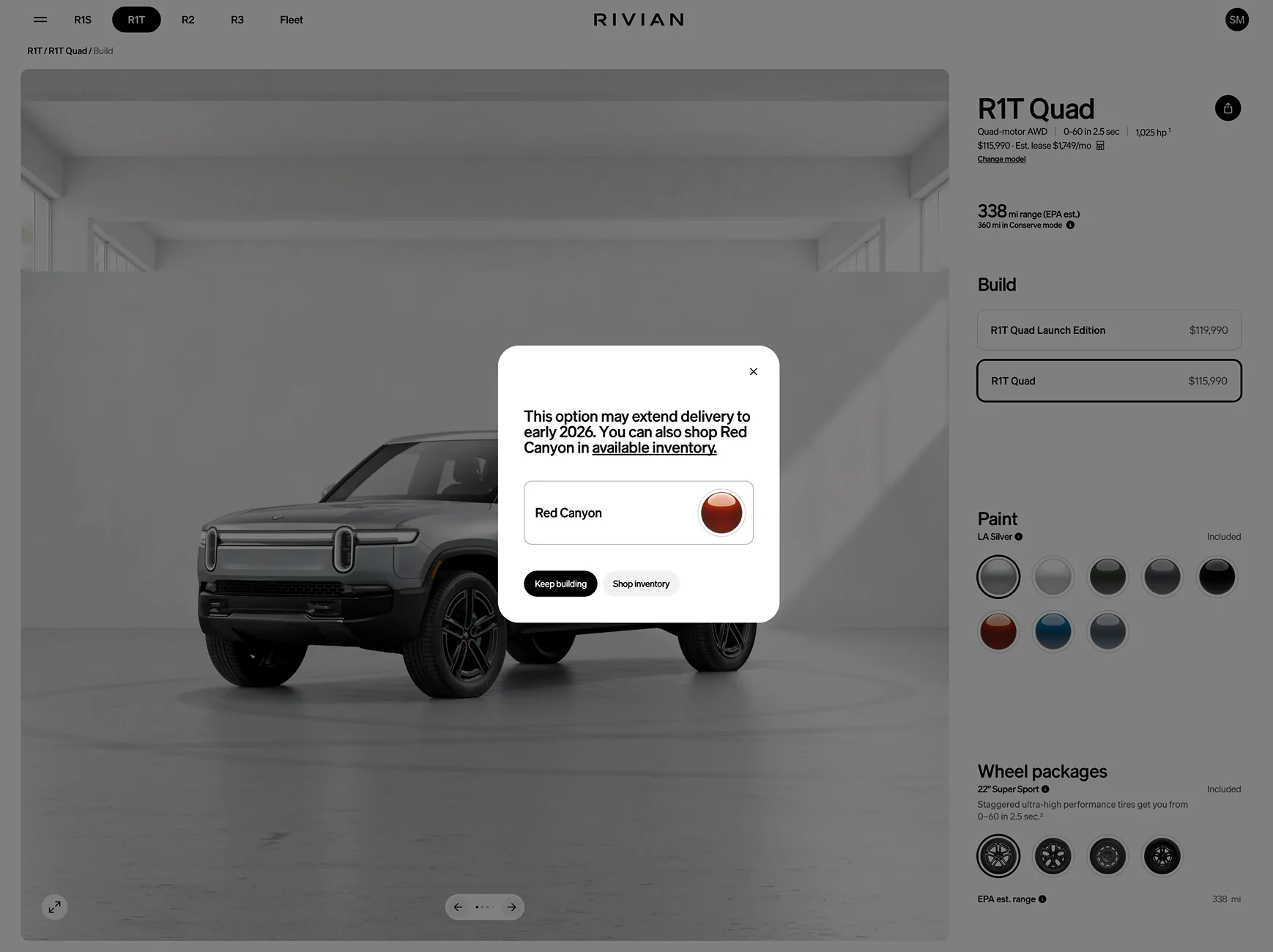 Rivian R1T R1S Red Canyon Color Back for 2026 Rivian Screenshot 2025-08-27 at 9.48.04 AM