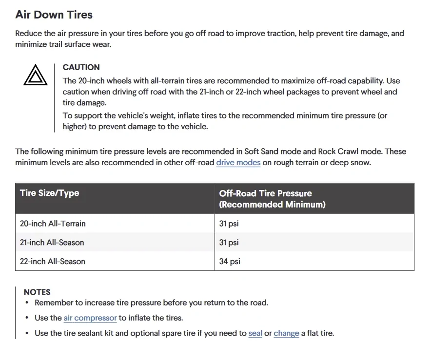 Rivian R1T R1S Sand driving psi minimum Air Down Minimum Tire Pressur