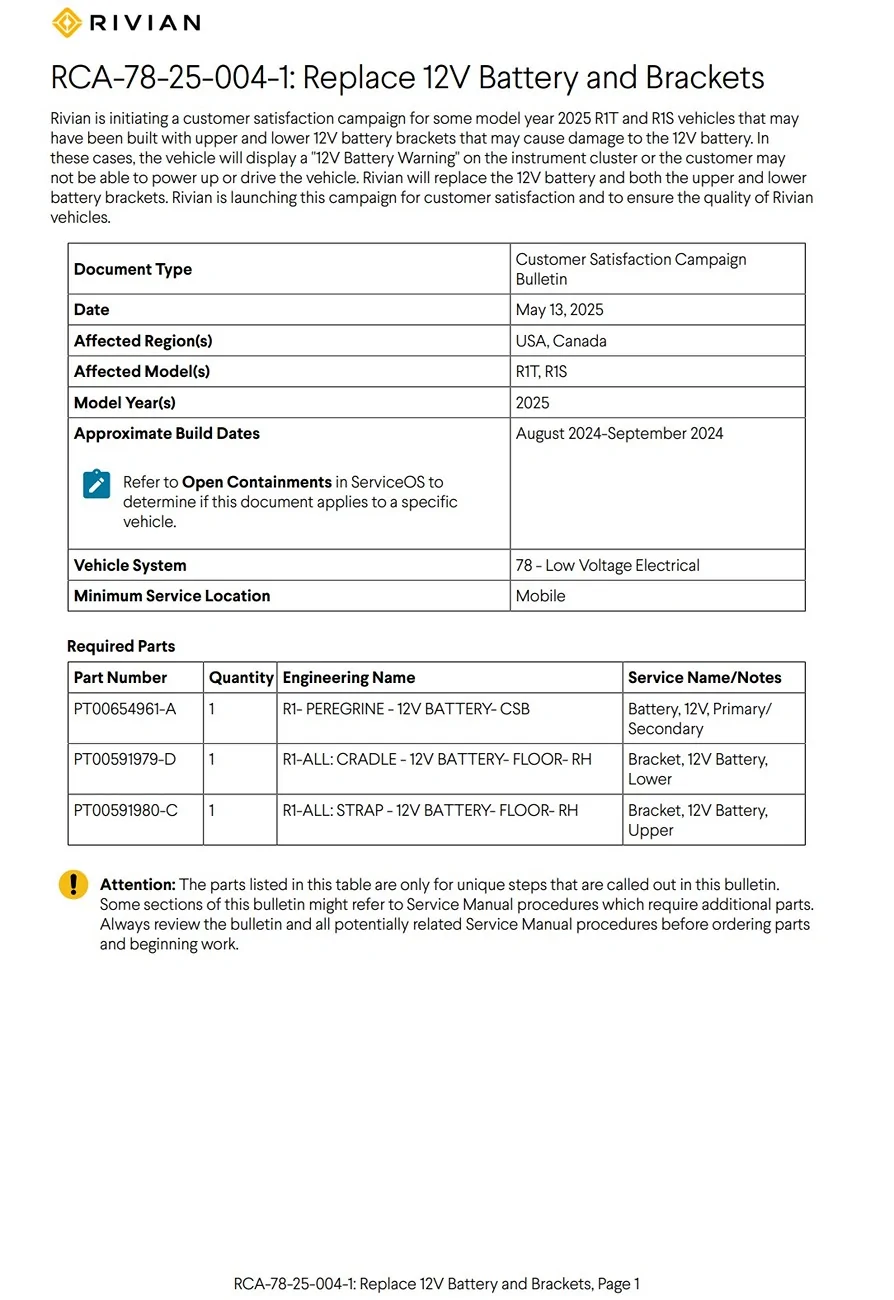 Rivian R1T R1S 2025.26 fails to download Recall1