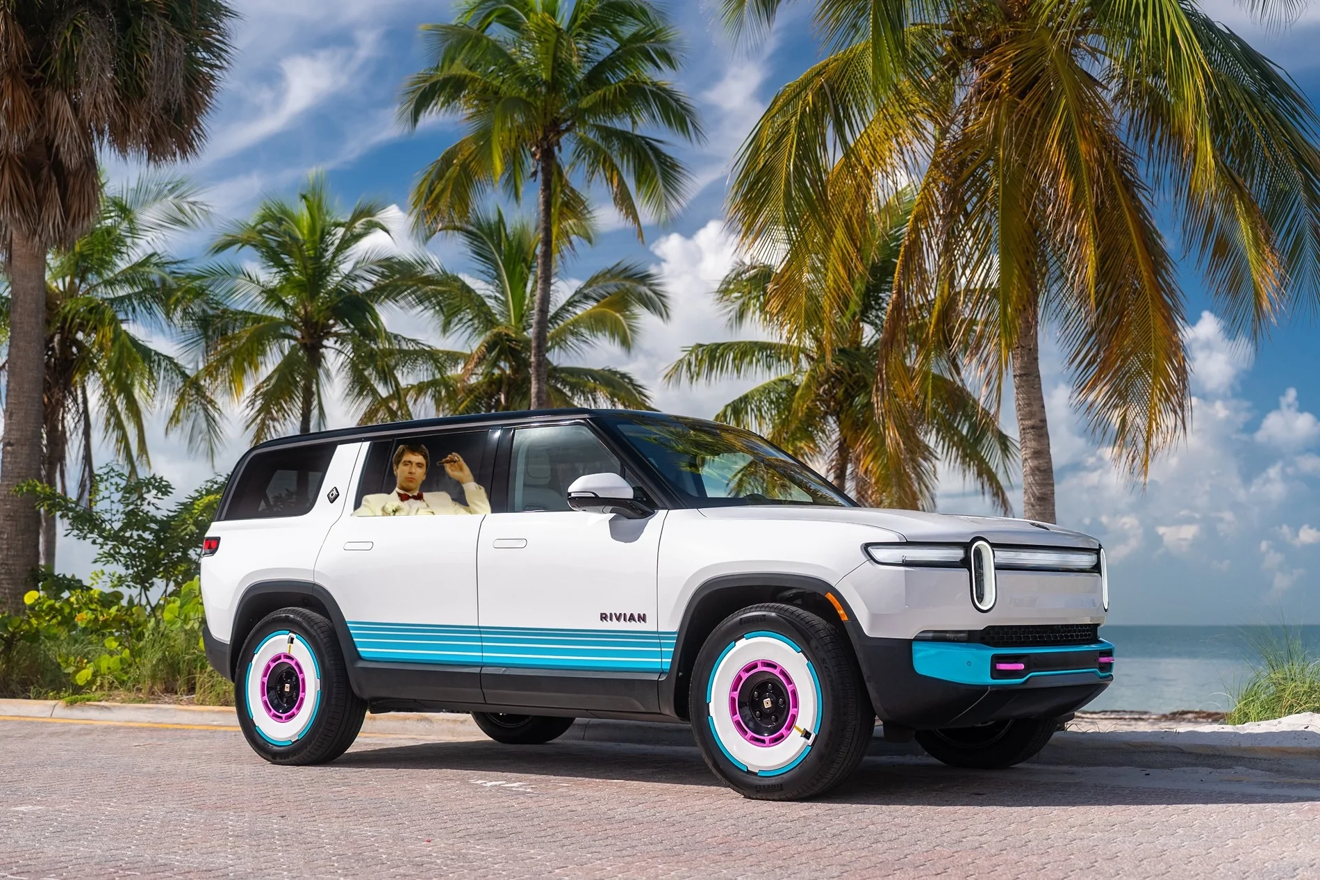 Rivian R1T R1S Miami style Tri-Motor R1S celebrates Brickell Space grand opening Gz24bNCbAAIIBe1k