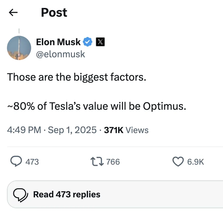 Rivian R1T R1S Musk: ~80% of Tesla [future] value will be Optimus Robots 1756928872373-v8