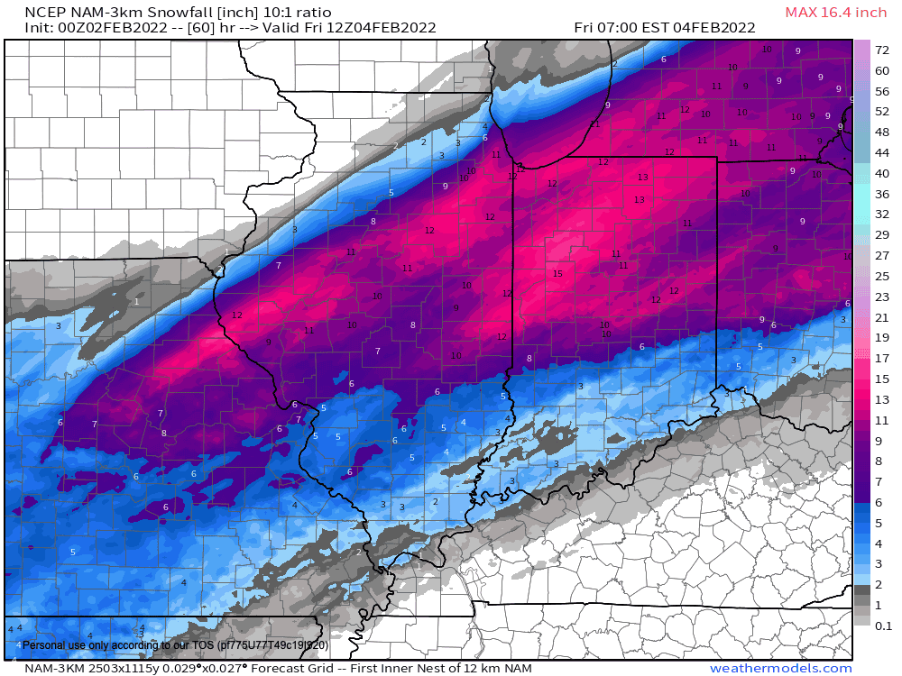 Rivian R1T R1S January/Feb delivery windows NAM-CONUS 3-km Metro Regions Snowfall Snowfall 60