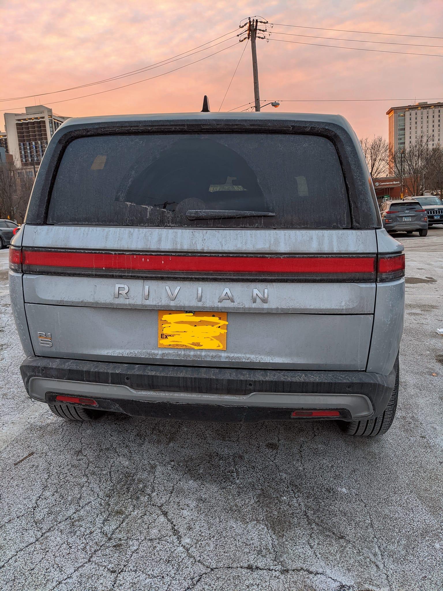 Rivian R1T R1S R1S in the Wild LA Silver Rivian R1S rear