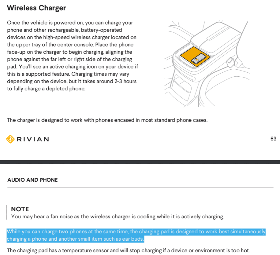 Rivian R1T R1S Wireless phone charging? qi