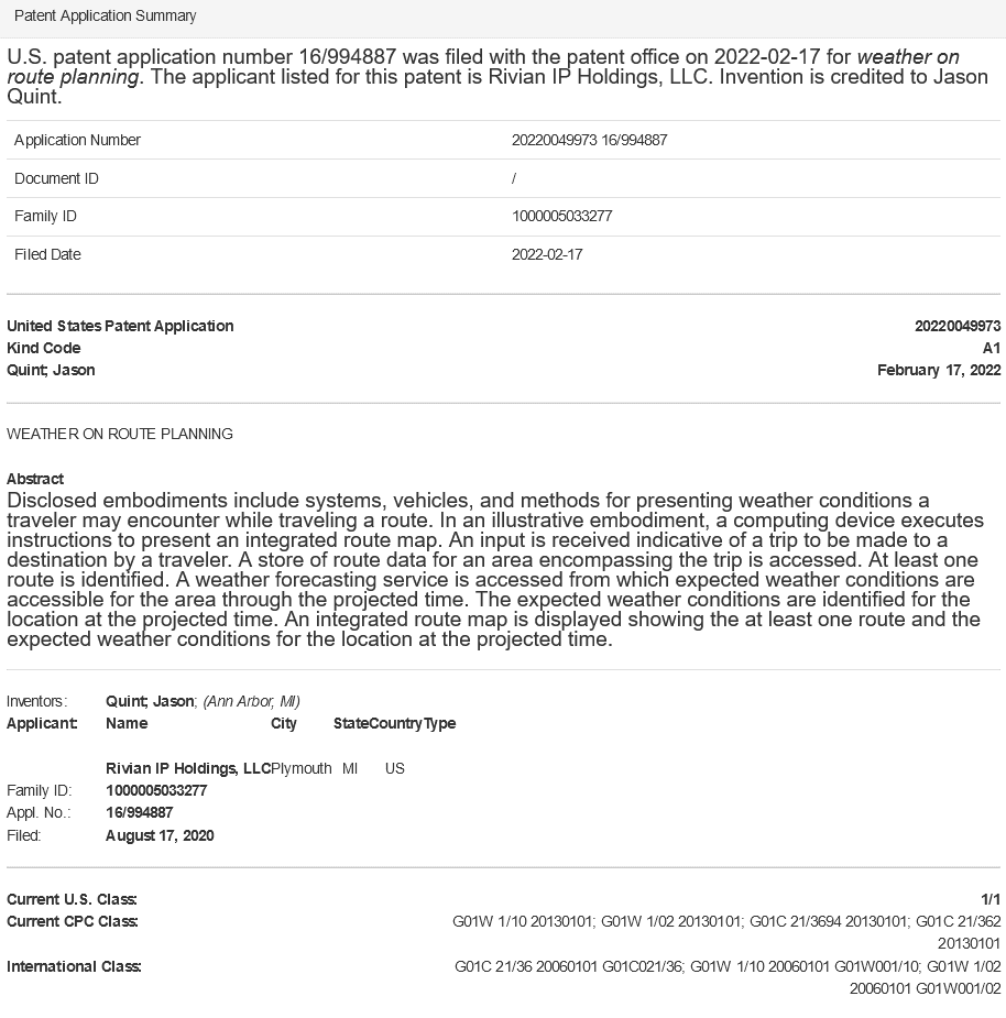 Rivian R1T R1S Cool Rivian Patent/TradeMark Info 1645116656357