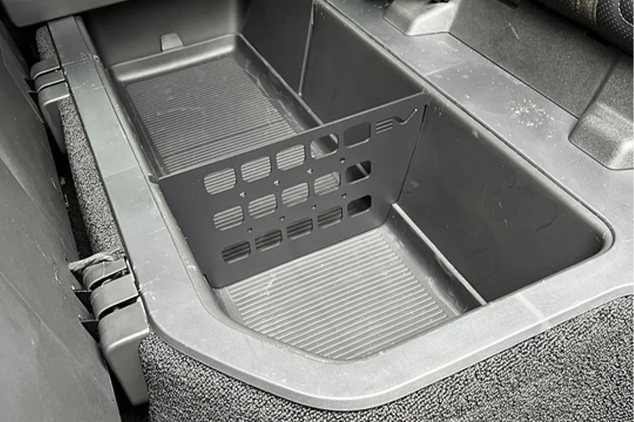 Rivian R1T R1S New Cargo Area Divider Molle Panels and Accessories - Rivian R1T Under Rear Seat Storage - EV Sportline Rivian_cargo_divider_1