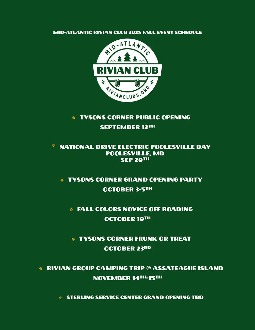 Rivian R1T R1S Mid Atlantic Fall Events (Tysons Grand Opening etc) Events