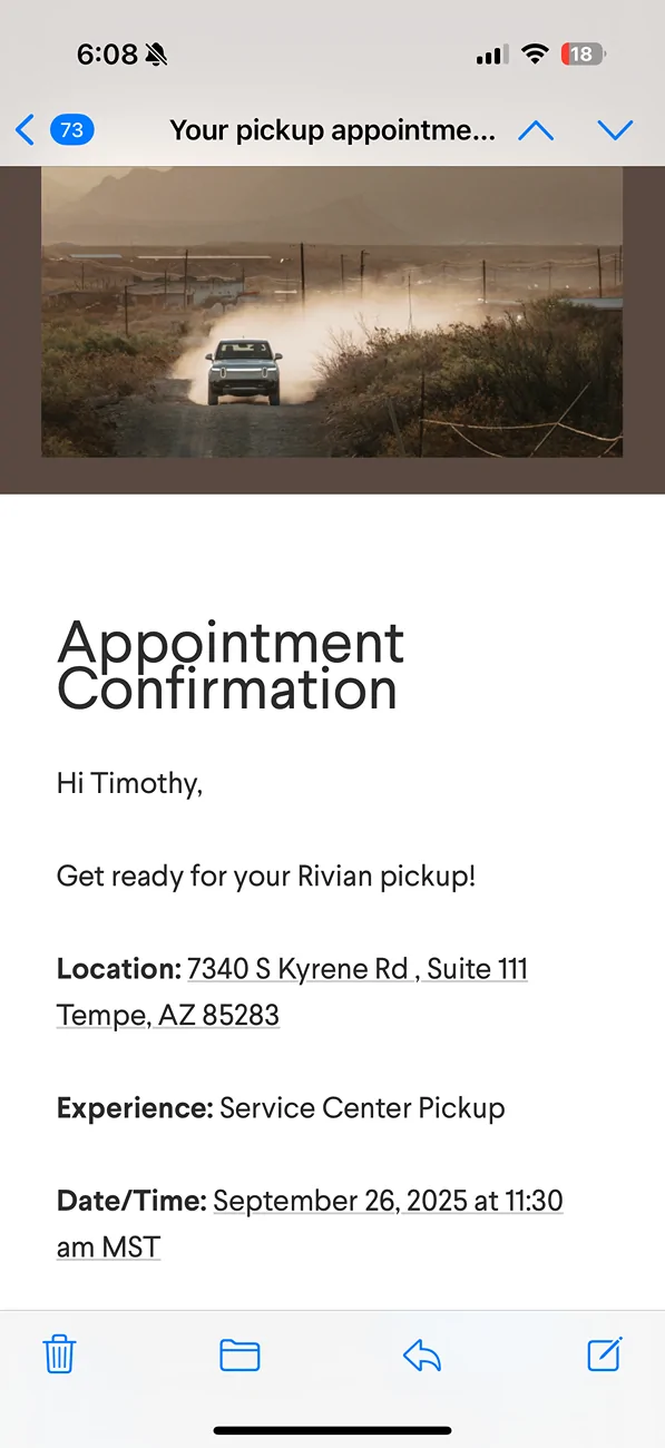 Rivian R1T R1S R1S Quad Custom Order VIN received today. IMG_6027