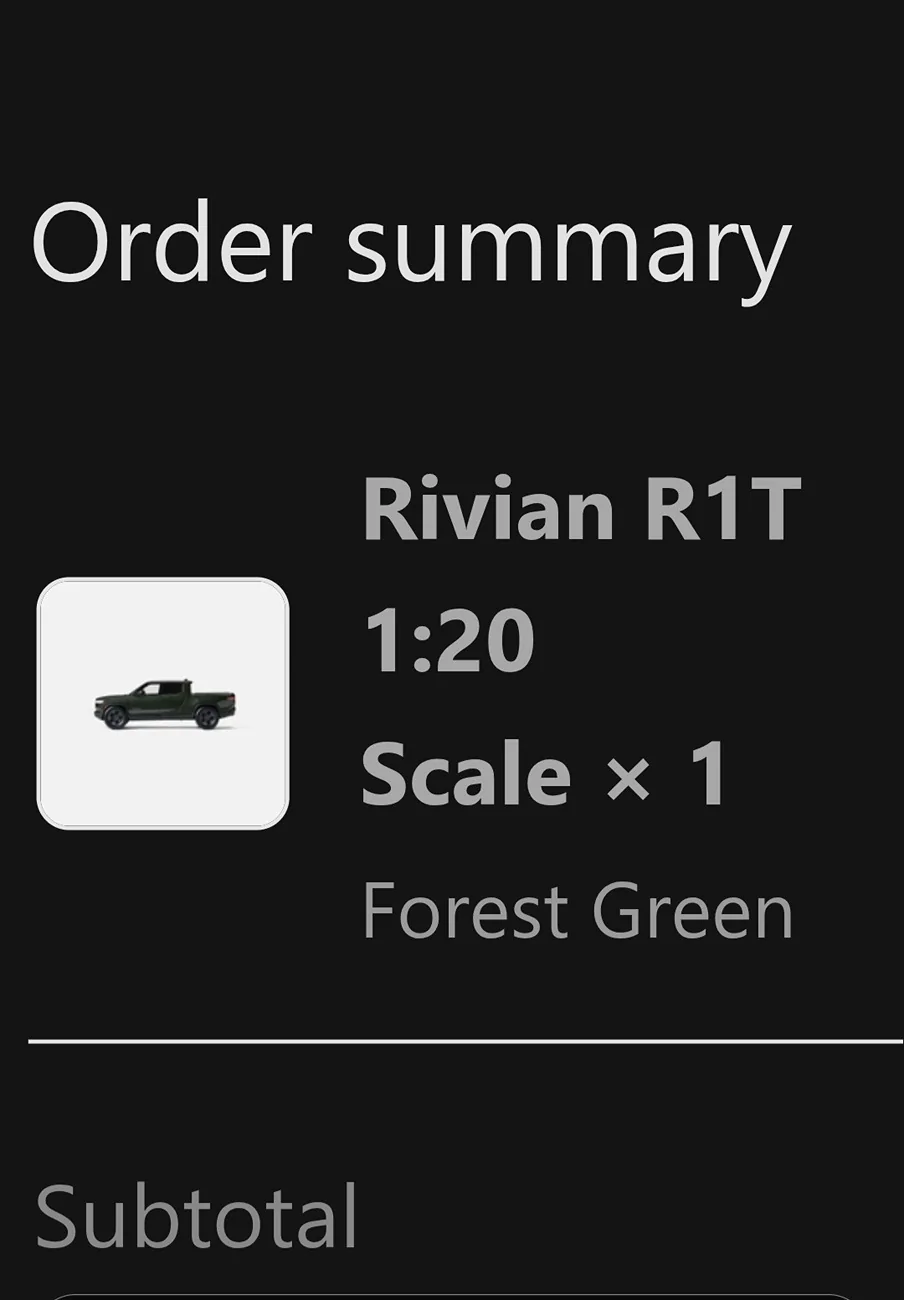 Rivian R1T R1S R1T Mini Diecast 1:20 Scale Car + More Gear Shop Items Released Screenshot_20250918_112314_Outlook