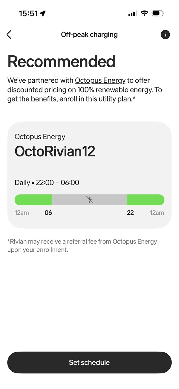 Rivian R1T R1S Smart Charging Schedule Recommendation... Ha! IMG_0739