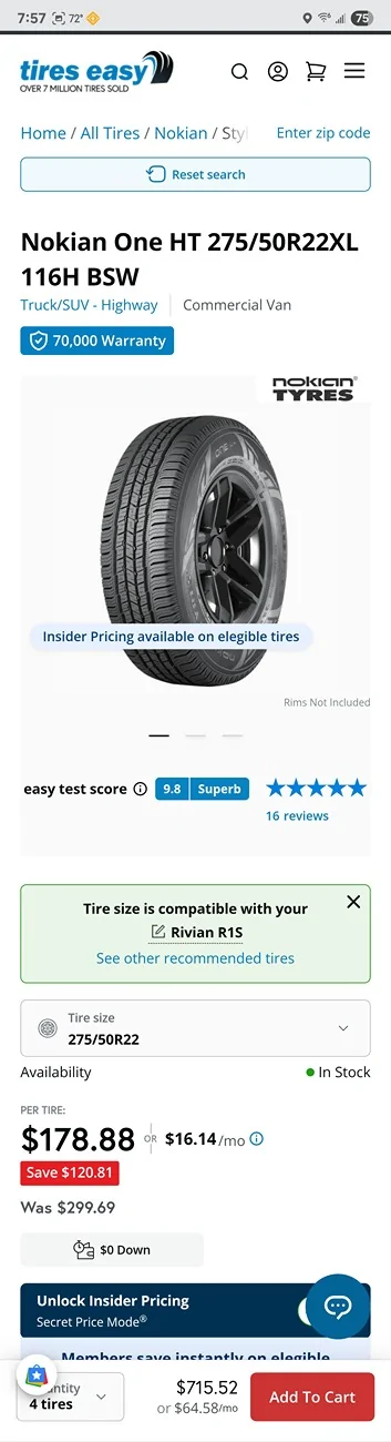 Rivian R1T R1S Nokian HT One Tires on 22" 1000010294