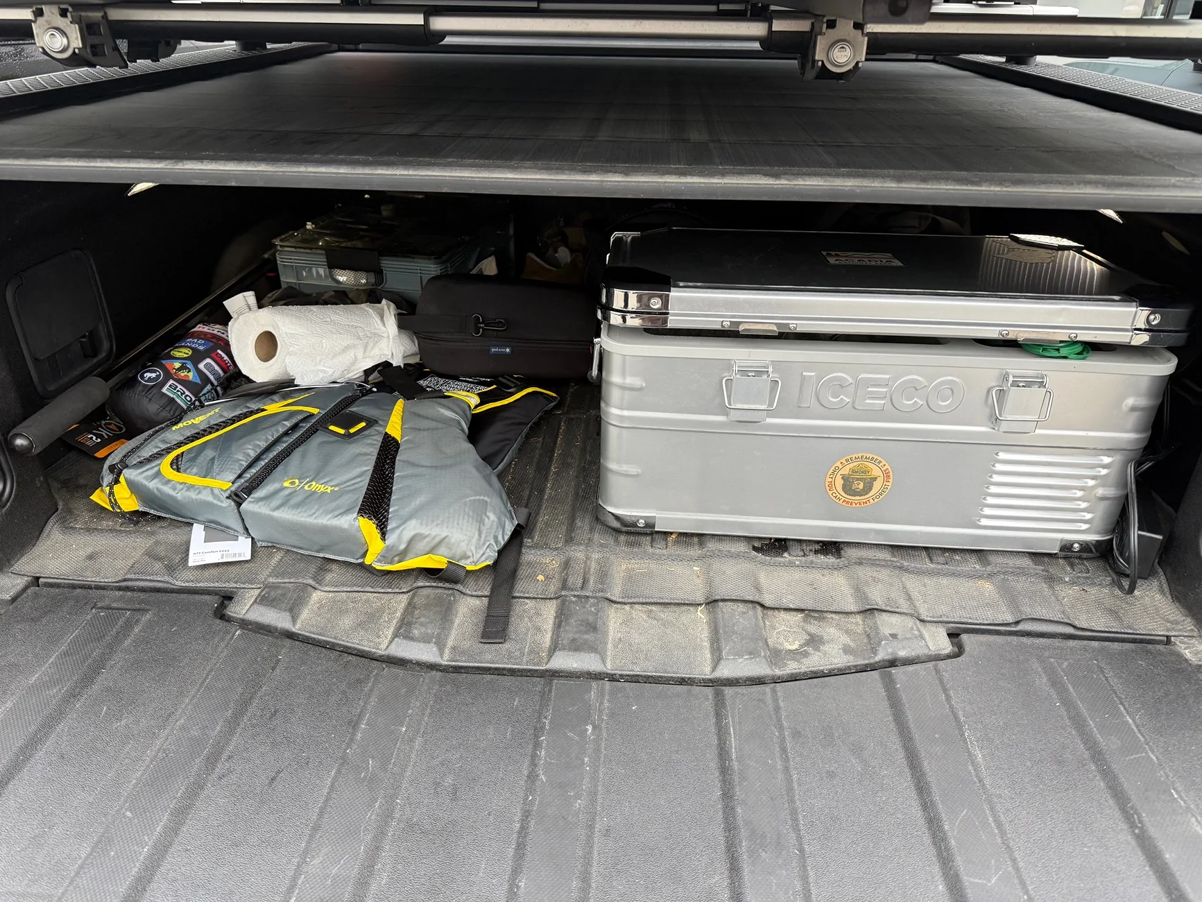 Rivian R1T R1S Mounting fridge slide in bed IMG_0653