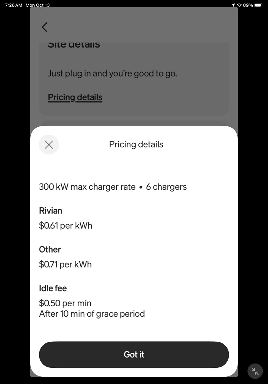 Rivian R1T R1S Charging  road trip costs IMG_0034