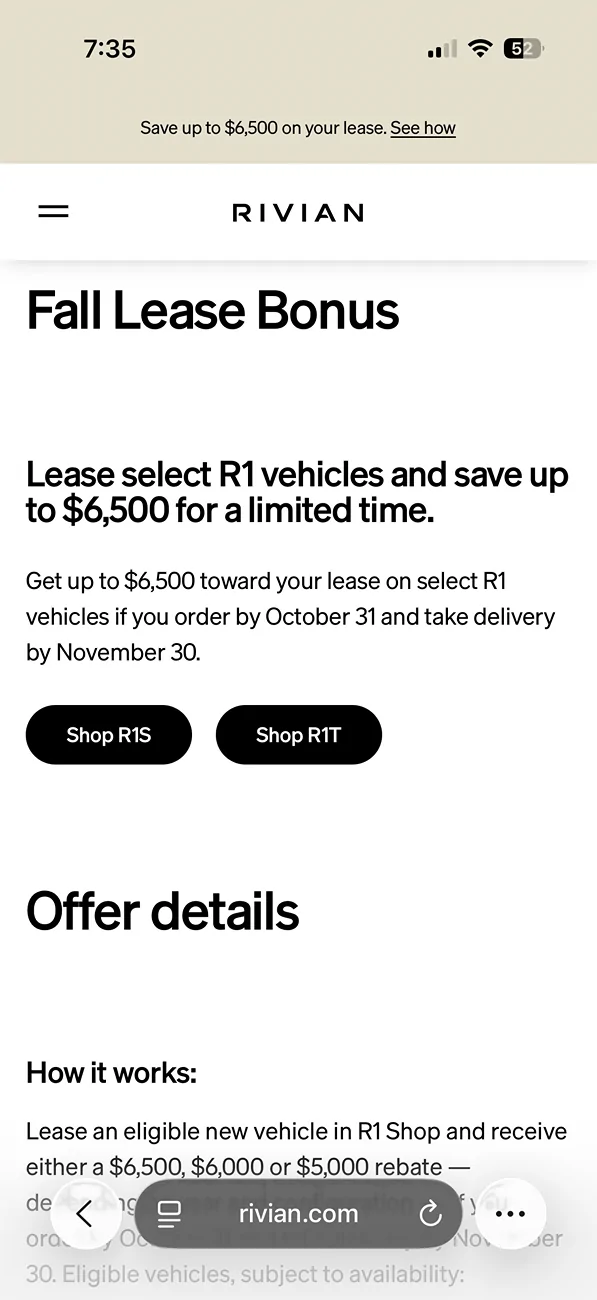 Rivian Rivian $5K Lease Rebate Discount (Until Oct 31) {filename}