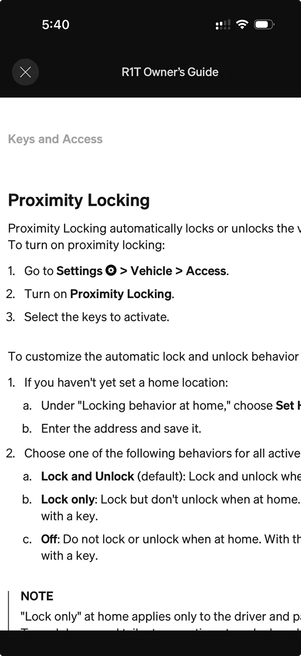 Rivian R1T R1S Proximity Locking  2025.38.0 at Home Issue Screenshot 2025-10-26 at 5.40.56 PM