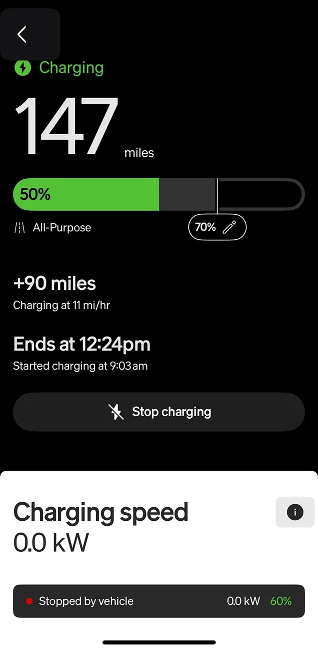 Rivian R1T R1S App shows 'Charging at 0.0 kW' when it's charging 1761654081626-cl