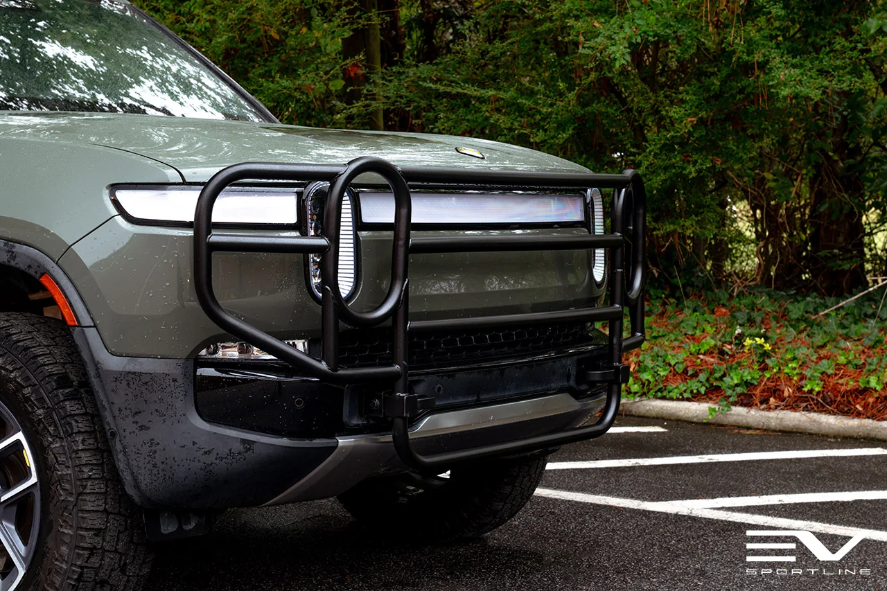 Rivian R1T R1S 🎉 NEW 🎉  RMaxx Heavy Duty Brush / Bull Bars for Rivian R1T / R1S Front Grille and Rear Bumper - EV Sportline rivian-r1s-r1t-aftermarket-front-bumper-guard-2