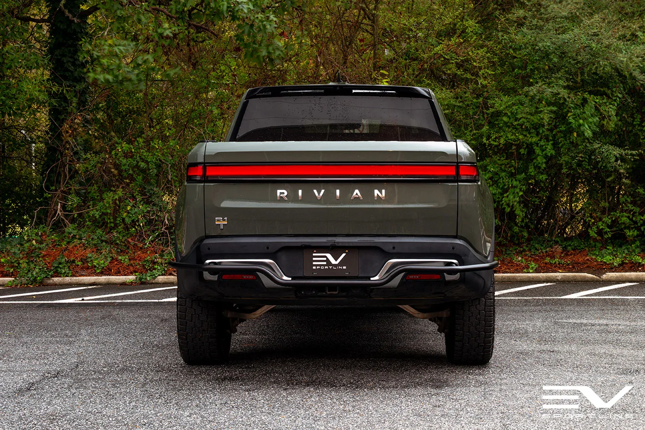 Rivian R1T R1S 🎉 NEW 🎉  RMaxx Heavy Duty Brush / Bull Bars for Rivian R1T / R1S Front Grille and Rear Bumper - EV Sportline rivian-r1s-r1t-aftermarket-rear-bumper-guard-1