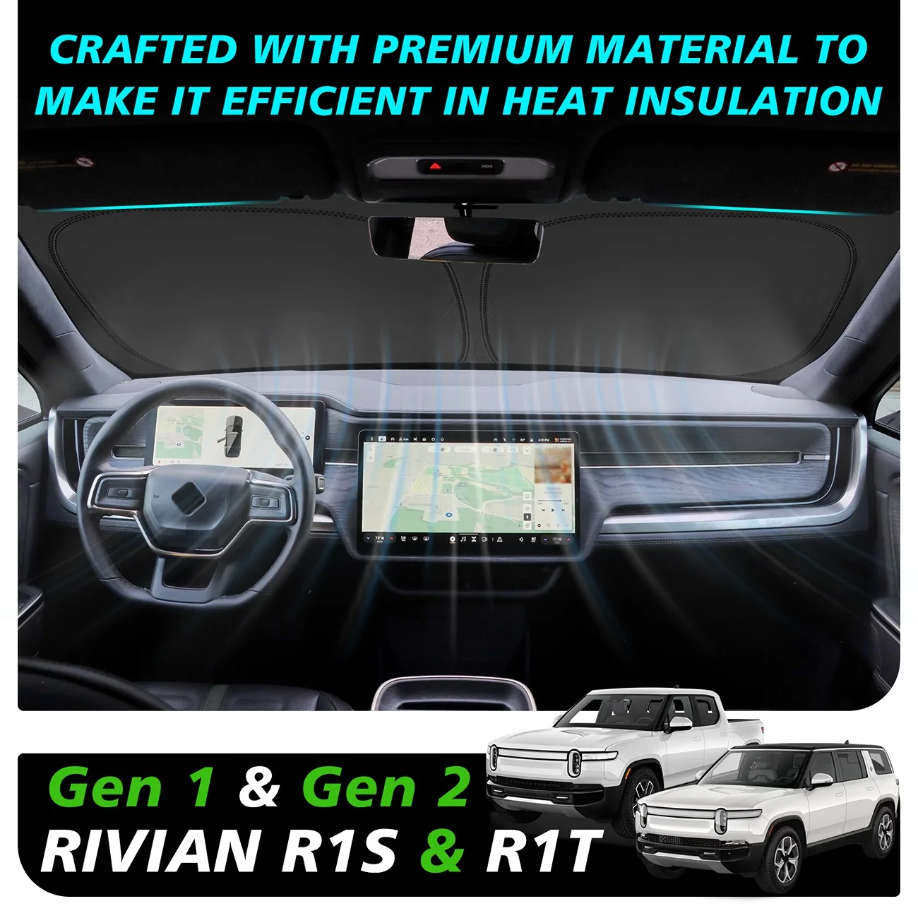 Rivian R1T R1S New Release from BestEvMod! Updated foldable windshield sunshade 2