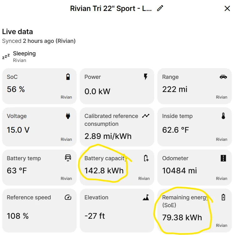 Rivian R1T R1S HVB battery capacity - is there any way to determine its current capacity? 1762958477962-o4